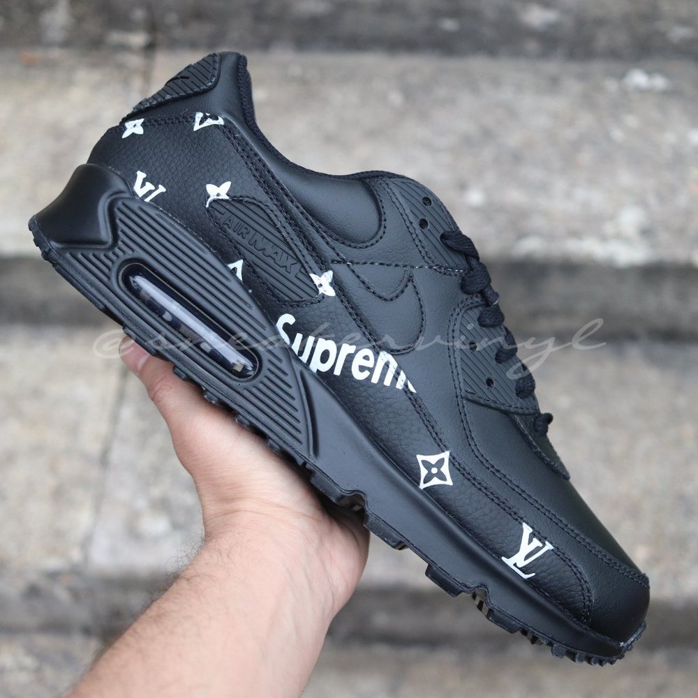 Nike Air Max 90 Black Leather Custom Sneakers NWT